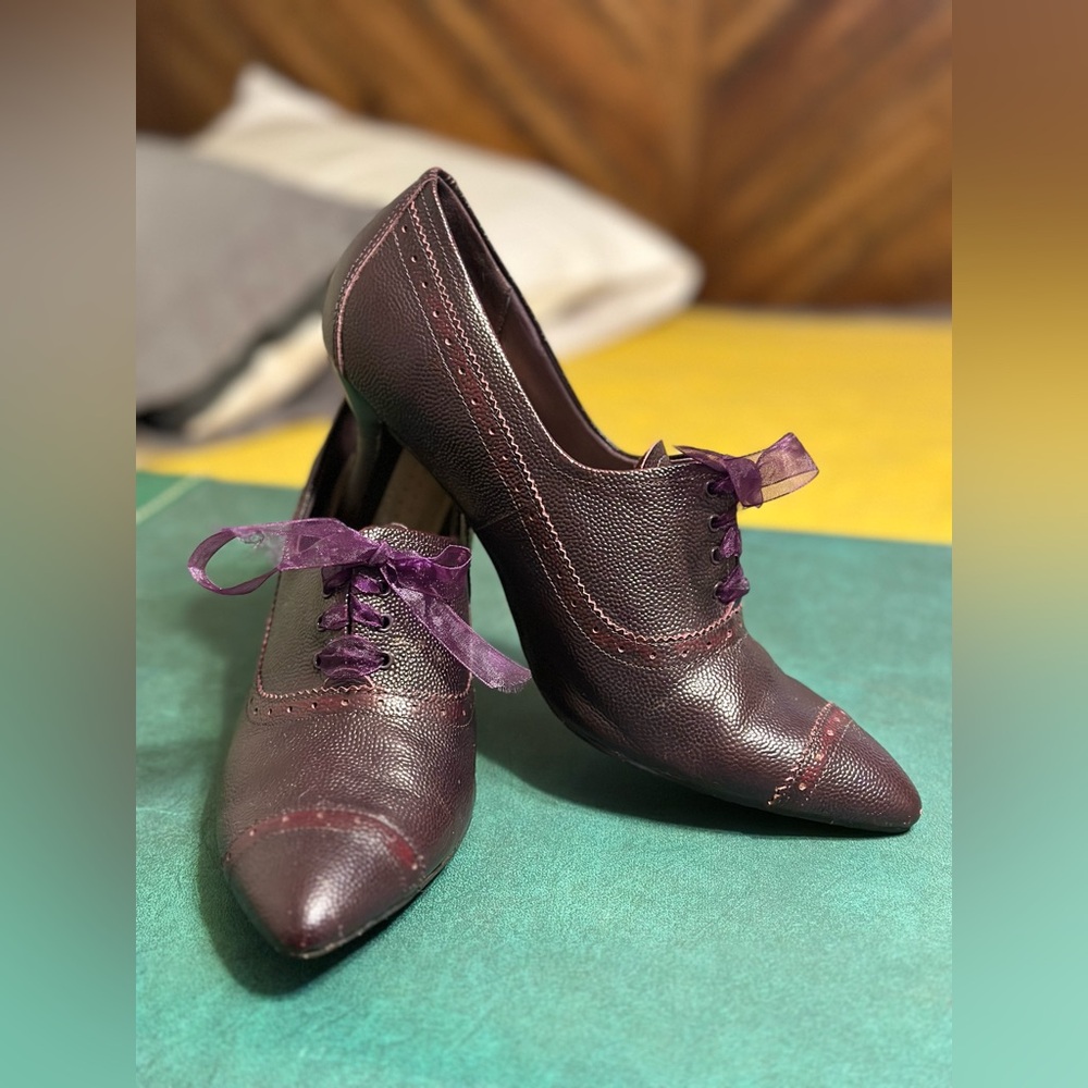 Eggplant heeled booties